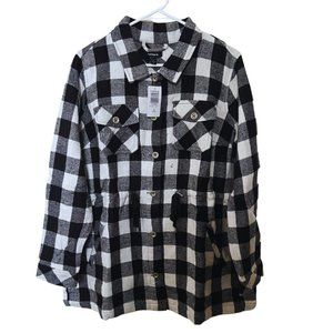 NEW! Torrid Plaid Brown Cotton Long Line Shacket black plaid flannel button up